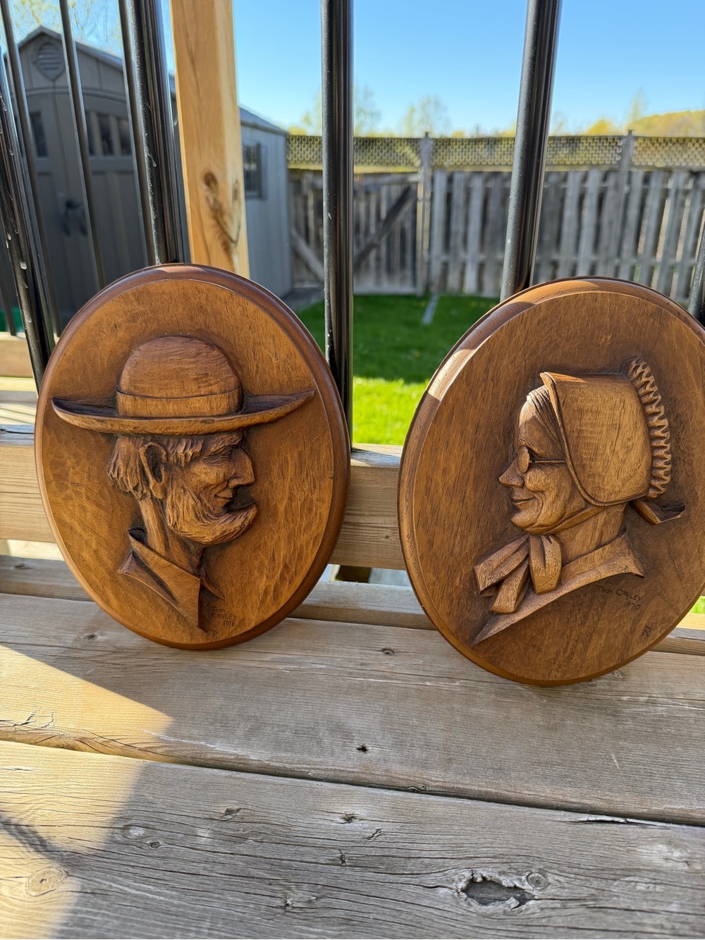 Vintage Hand Carved Pennsylvania Dutch Wall Plaques Set Karl Rothammer 1970